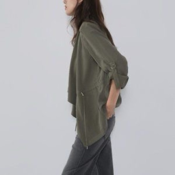 Zara Women's Olive Green Waterfall Open Front Draped Jacket Blazer Size Small - Picture 2 of 16
